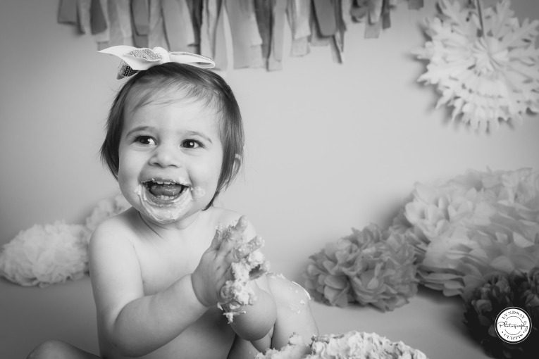 Portrait photographer Lyndsay Curtis photographs one year old Parker Smith at her blue and pink cake smash session in-studio in Sigonella | www.lyndsaycurtis.com