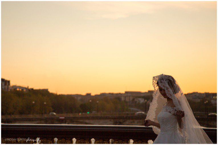 Travel photographer Lyndsay Curtis documents a bride in Paris, France at sunset. | www.lyndsaycurtis.com